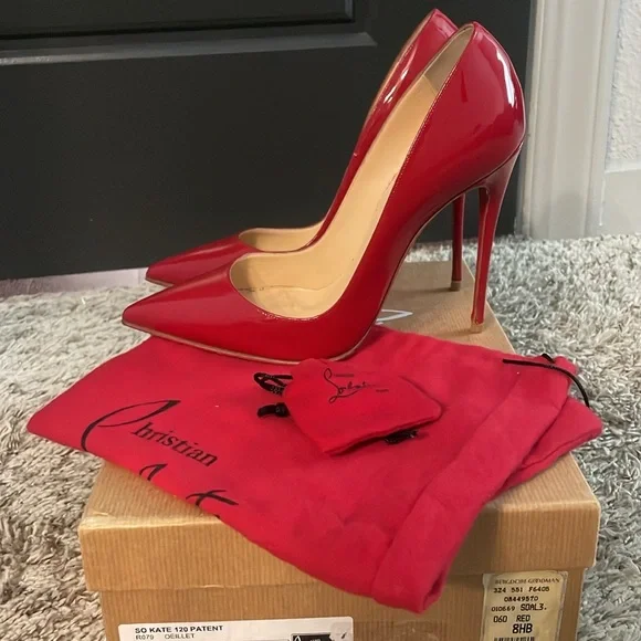 Women’s authentic Christian Louboutin so Kate 120 Patent red heels size 38.5 EUC - Picture 4 of 9